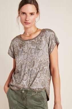 New Anthropologie x Love Sam Lorelei Hand Beaded Blouse $325 Small EARTH